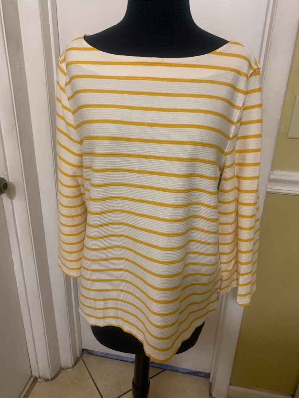 Old Navy Yellow and White Striped Boatneck Top New with no tags